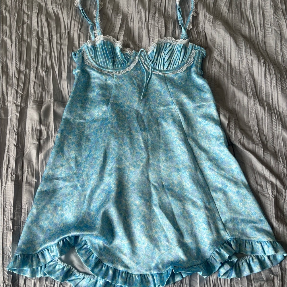 For Love And Lemons silky blue floral chemise